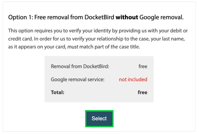 Docketbird removal options