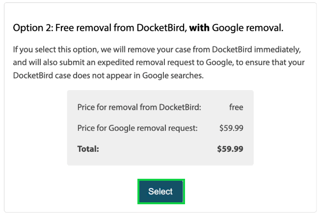 Docketbird removal costs