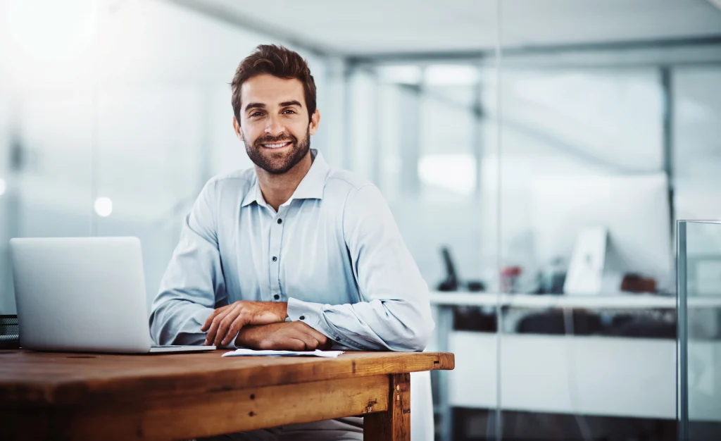 man working at a laptop